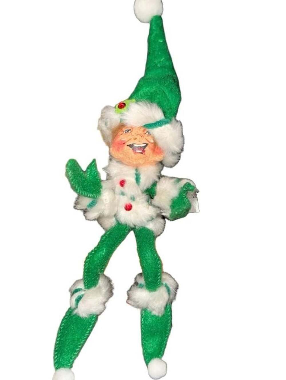 2008 Annalee Peppermint Twist Pixie Elf Doll Green 8" tall Posable Bendable